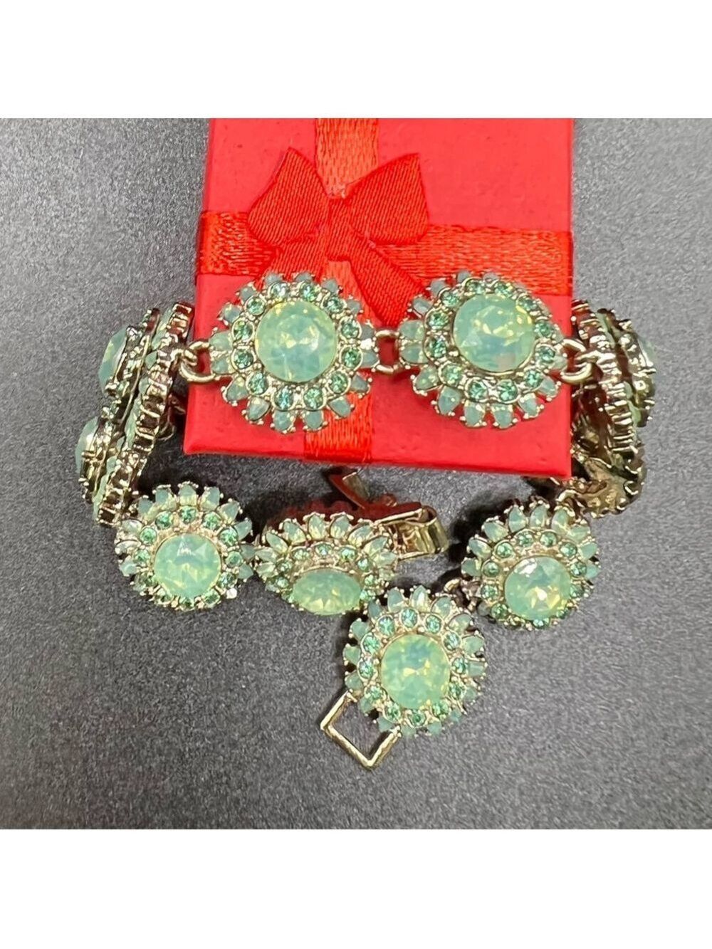 Exquisite Large Round Pacific Opal Crystal Floral Cluster Bracelet - Picture 5 of 12